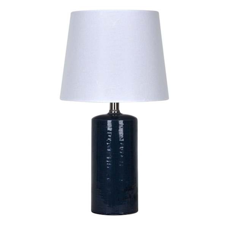 Dark Blue Ceramic Small Table Lamp with Shade, 18″