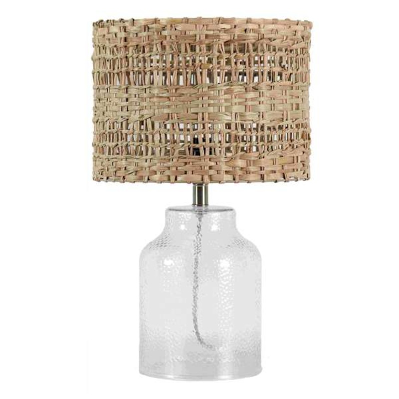 Dimpled Glass Small Table Lamp with Sea Grass Shade, 21.5″
