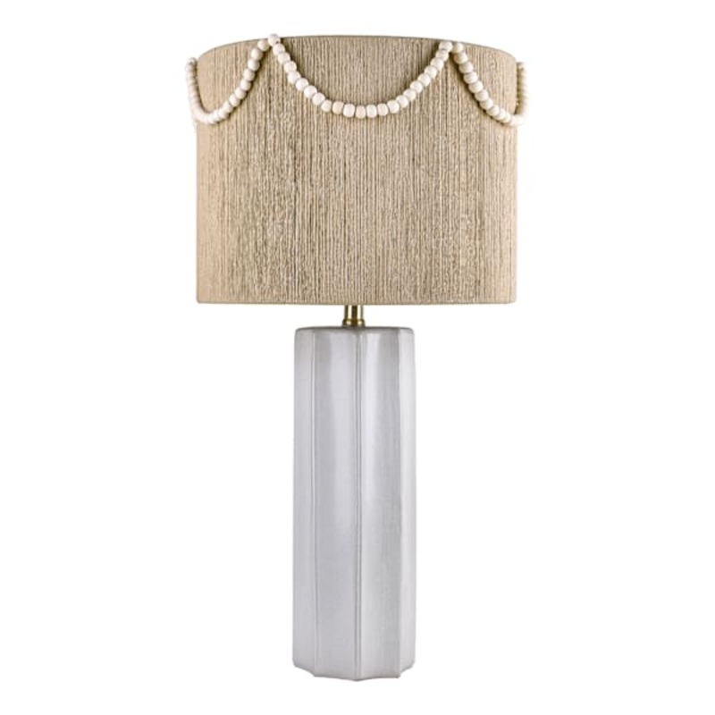 Distressed Ribbed Medium Table Lamp with Natural Rope Beaded Shade, 27″