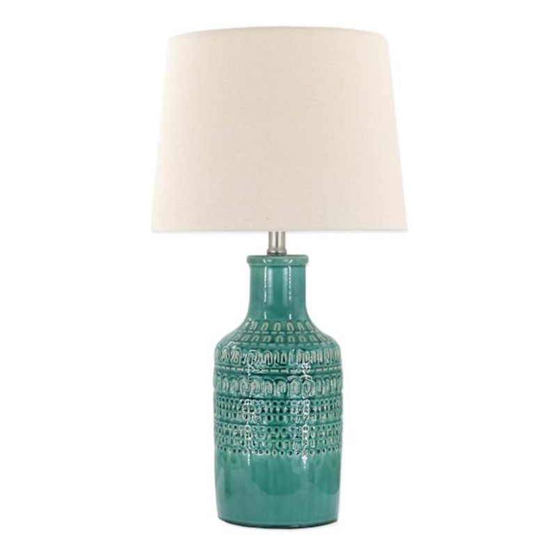 Found & Fable Green Patterned Ceramic Medium Table Lamp with Shade, 24″