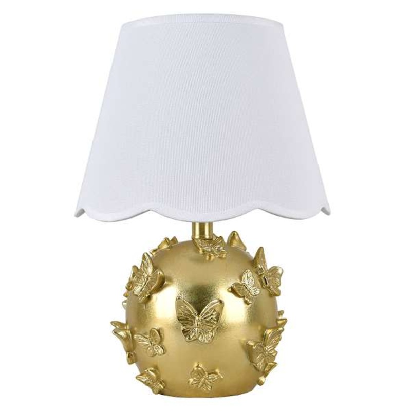 Gold Ceramic Butterfly Small Lamp with Scallop Lamp Shade, 17″