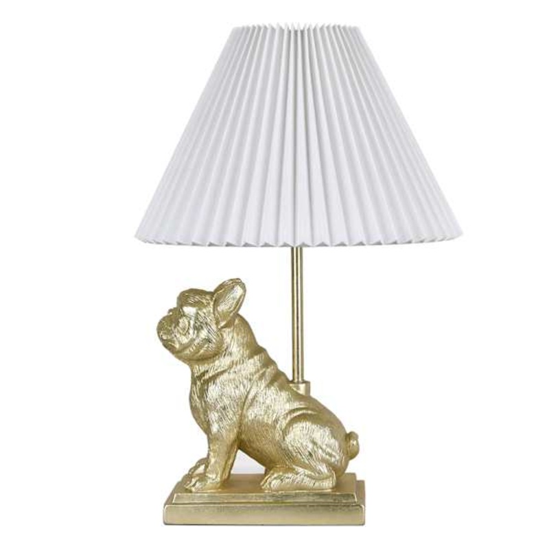 Gold Frenchie Lamp with White Pleat Shade, 20.5″