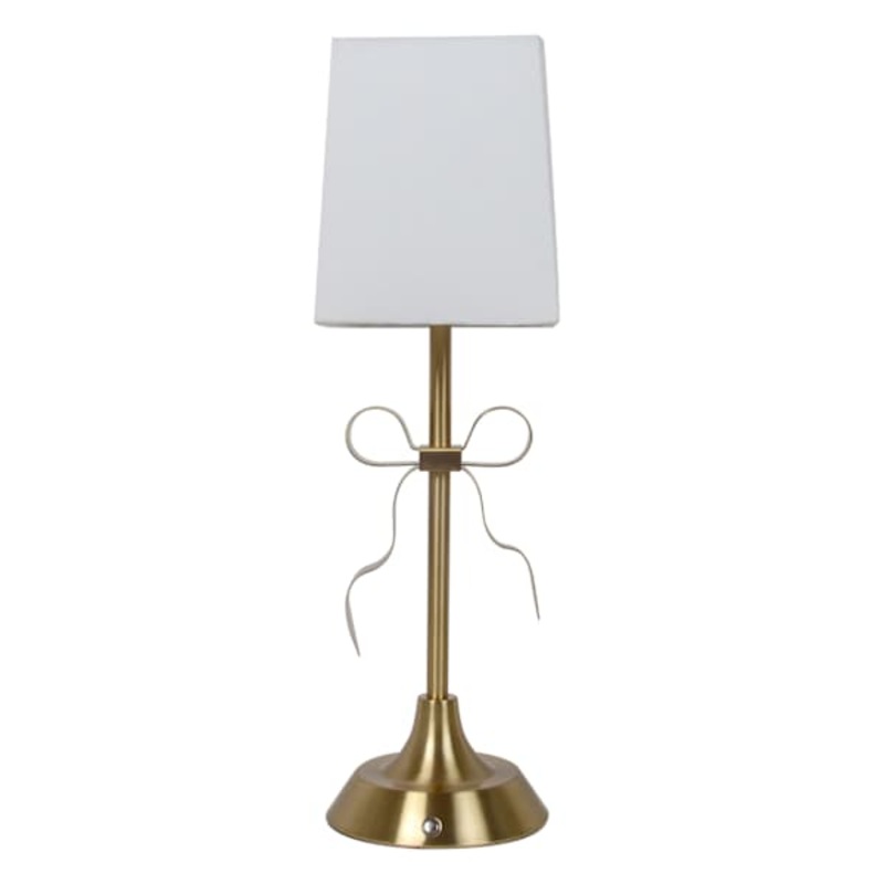Gold Portable Rechargeable Bow Small Lamp with Shade, 15″