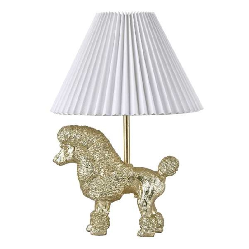 Gold Resin Poodle Small Lamp with Pleated Empire Shade, 18″
