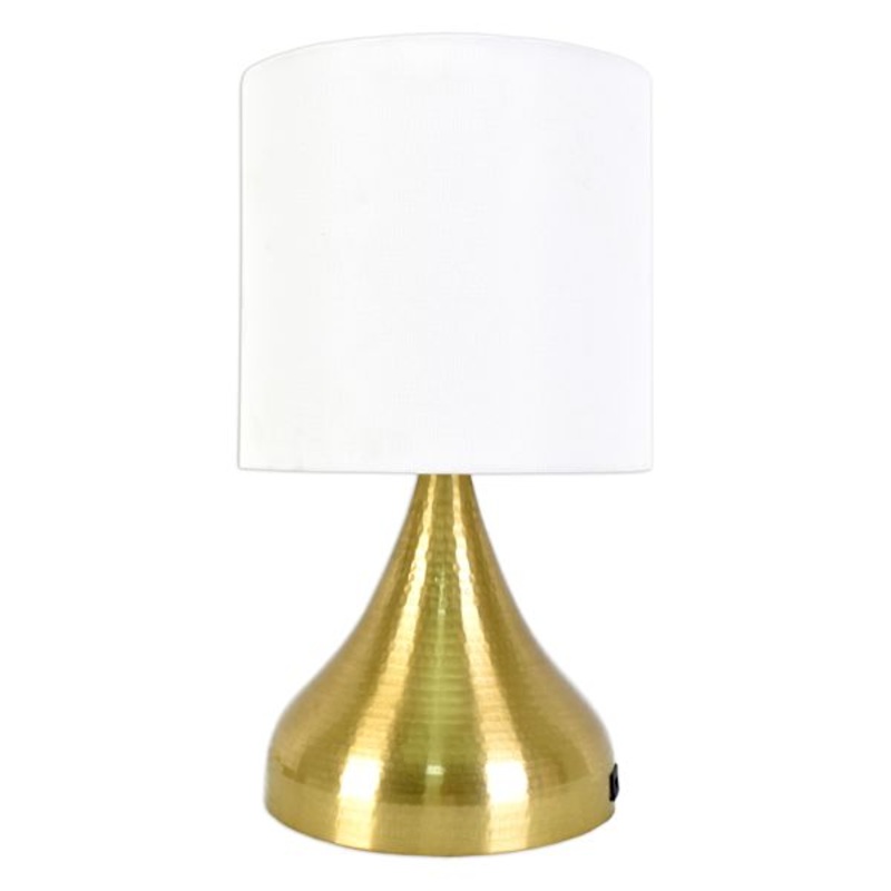 Gold Tapered Cone Small Table Lamp with Shade & USB, 15″