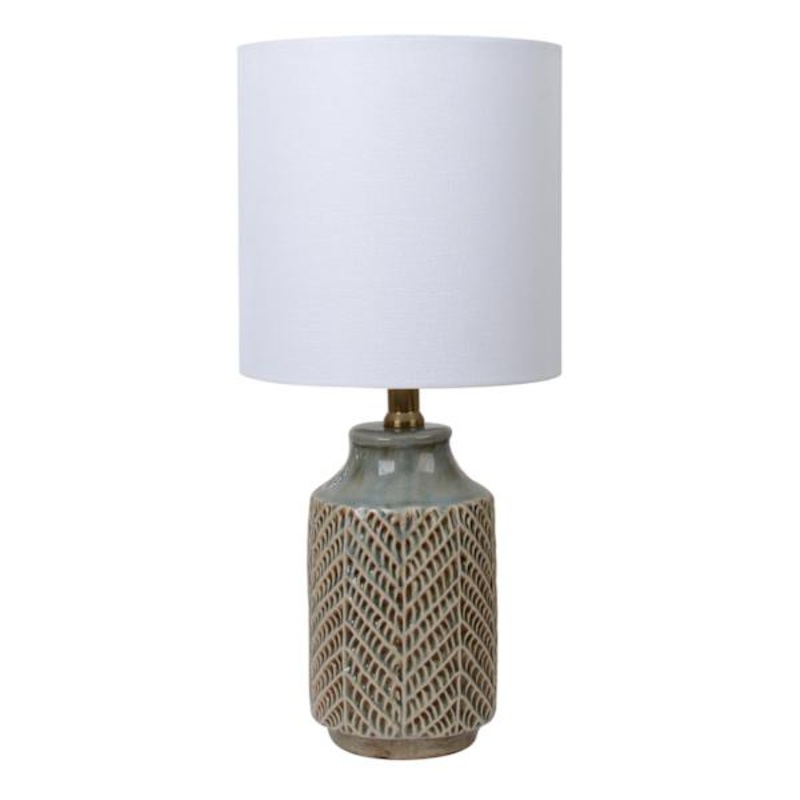 Green & Brown Ceramic Reactive Textured Small Table Lamp with Shade, 19″