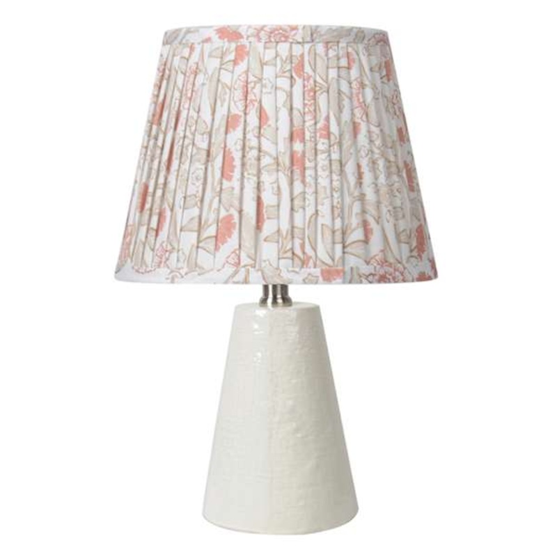 Grey Ceramic Small Table Lamp with Pleated Patterned Shade, 15″