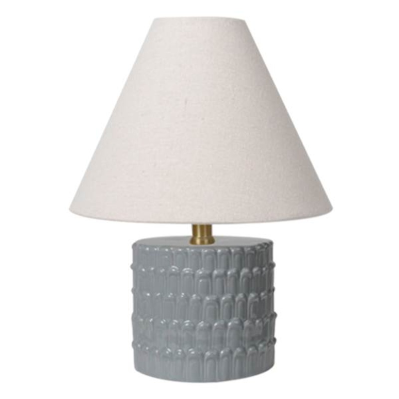 Grey Ceramic Textured Small Table Lamp with Shade, 15″