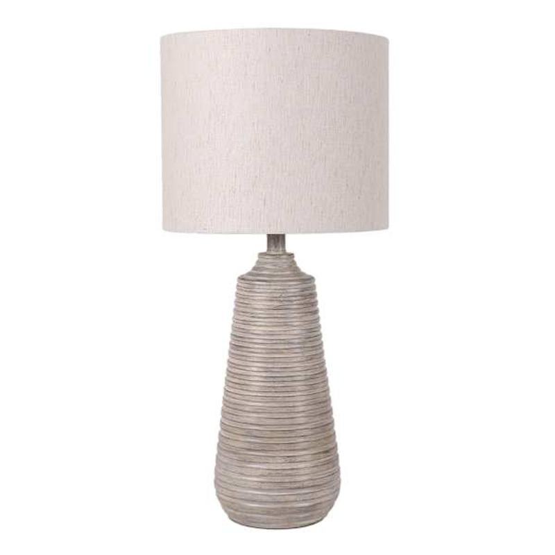 Grey Ribbed Distressed Medium Table Lamp with Shade, 26″