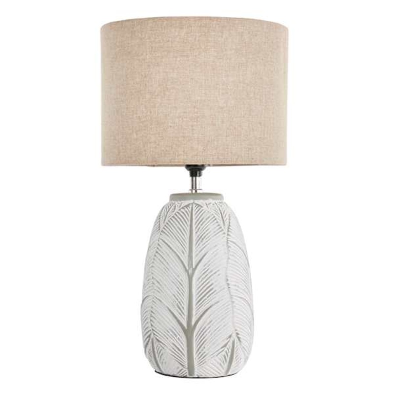 Grey & White Leaf Small Table Lamp with Shade, 19″