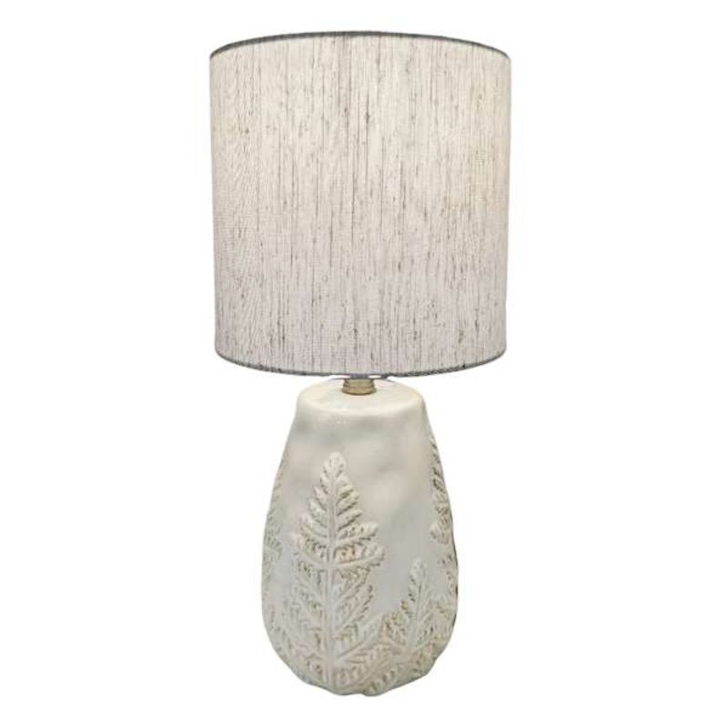 Honeybloom Beige Embossed Leaf Small Table Lamp with Shade, 15.3″