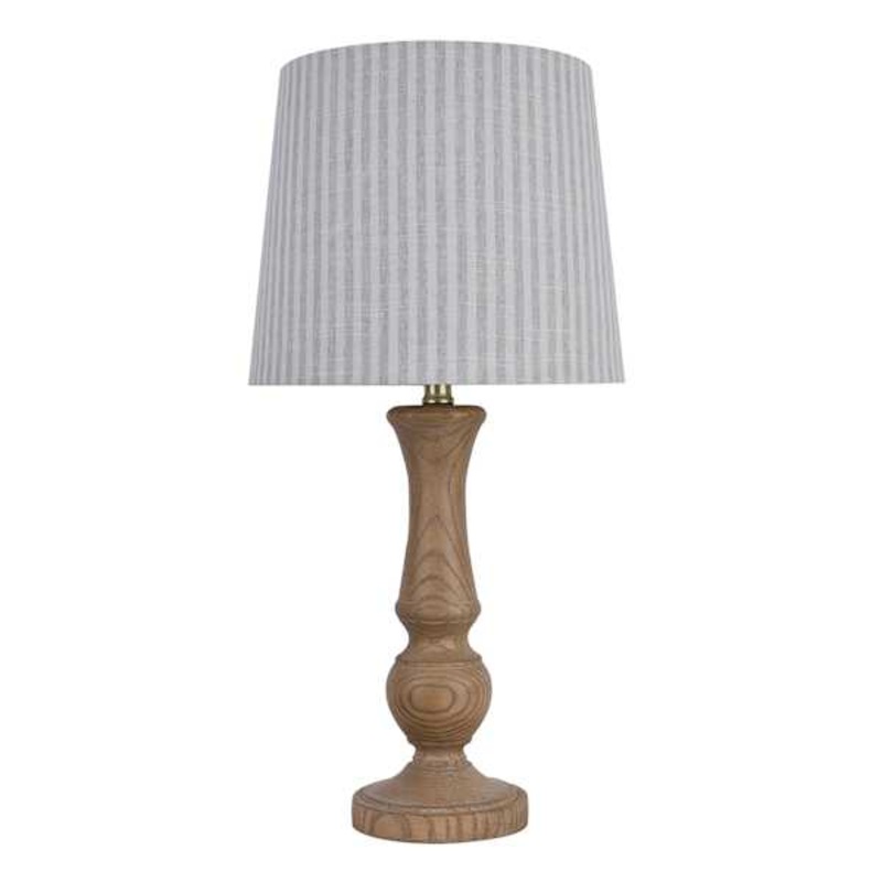 Honeybloom Beige Wood Medium Table Lamp with Striped Shade, 24″