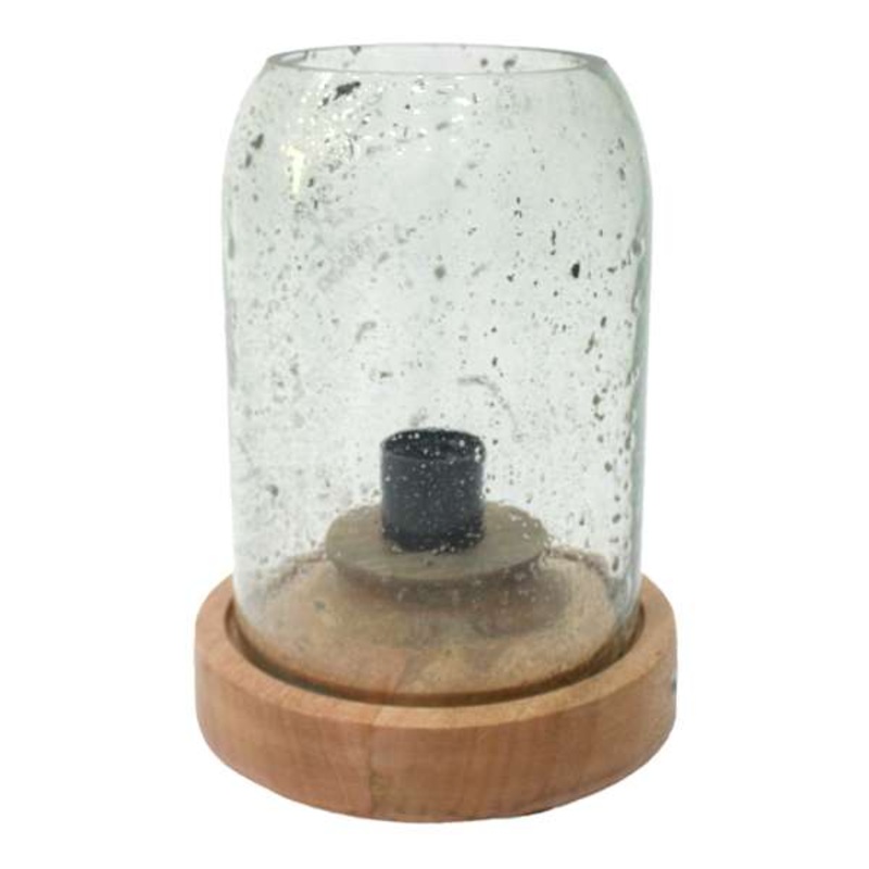 Honeybloom Seeded Glass Uplight with Wood Base, 10″