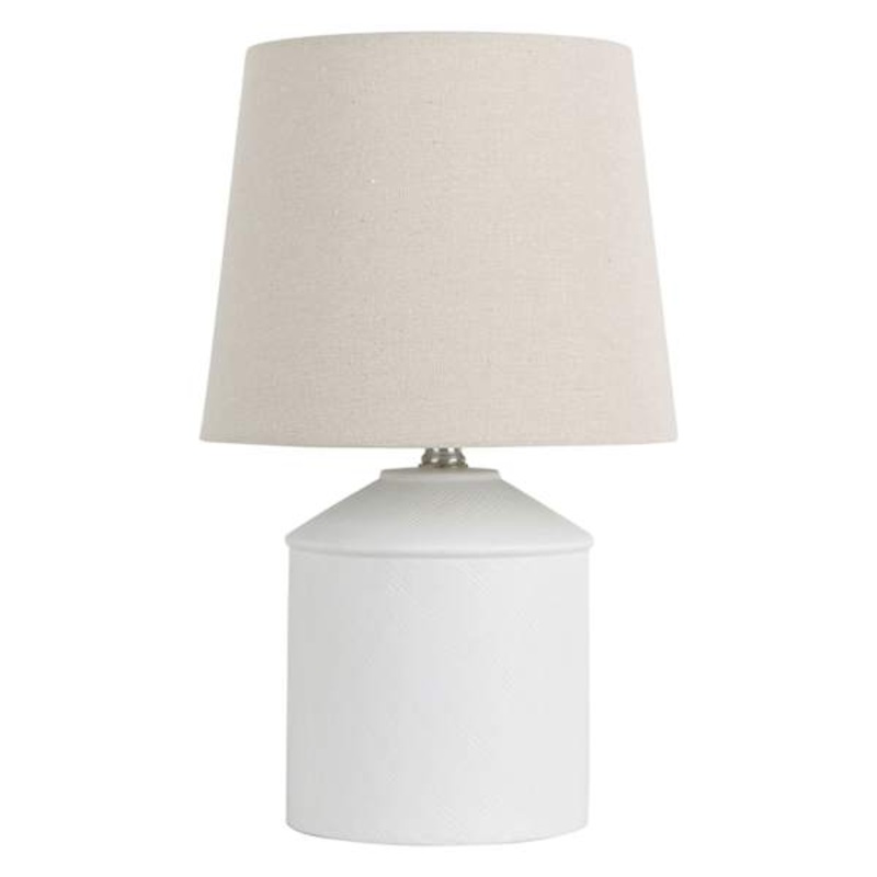 Honeybloom White Ceramic Textured Small Lamp with Shade, 18″