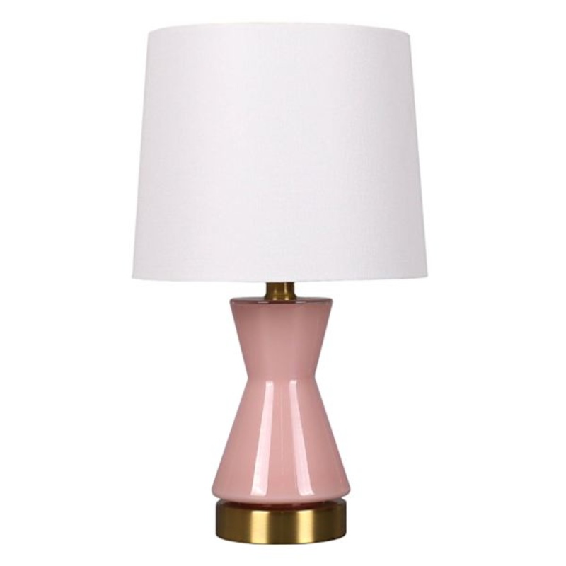 Light Pink Hourglass Mini Table Lamp with Shade, 15″