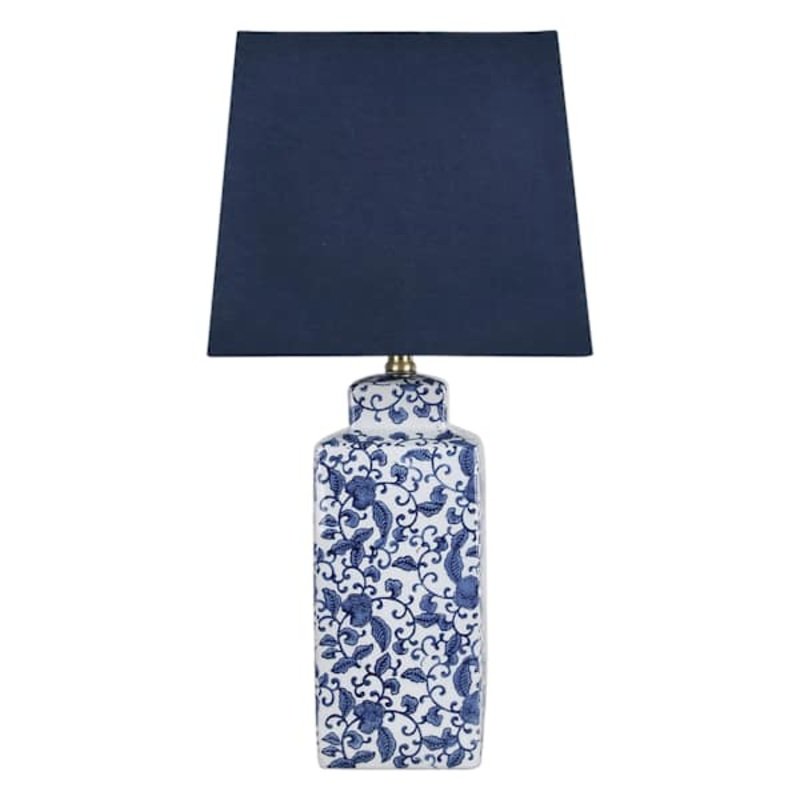 Navy Blue Chinoiserie Ceramic Medium Table Lamp with Navy Blue Shade, 24″