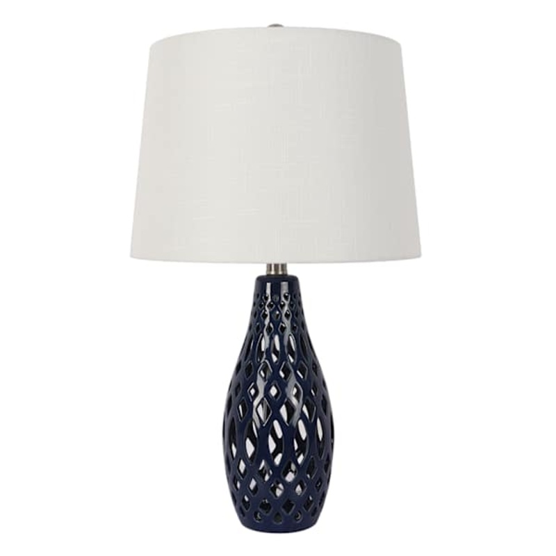 Navy Ceramic Cutout Medium Table Lamp with Shade, 24″