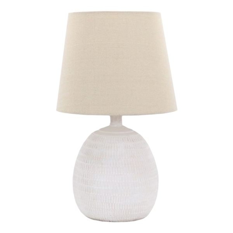 Off-White Embossed Small Table Lamp with Shade, 16″