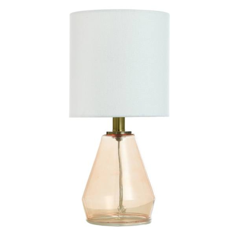 Peach Glass Accent Lamp with Shade, 15.5″