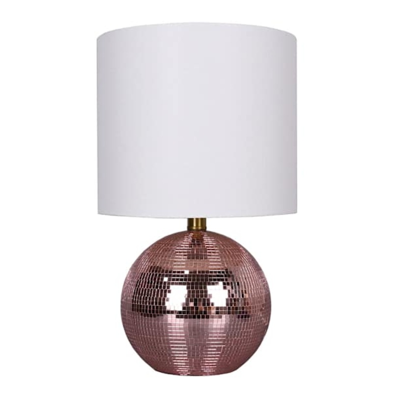 Pink Glass Disco Ball Lamp with Shade, 17.5″