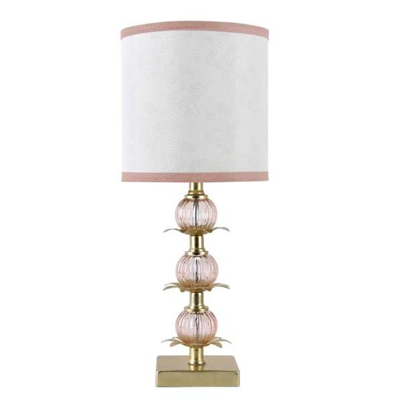 Pink Stacked Glass Small Lamp with Floral Interior Printed Shade, 20″