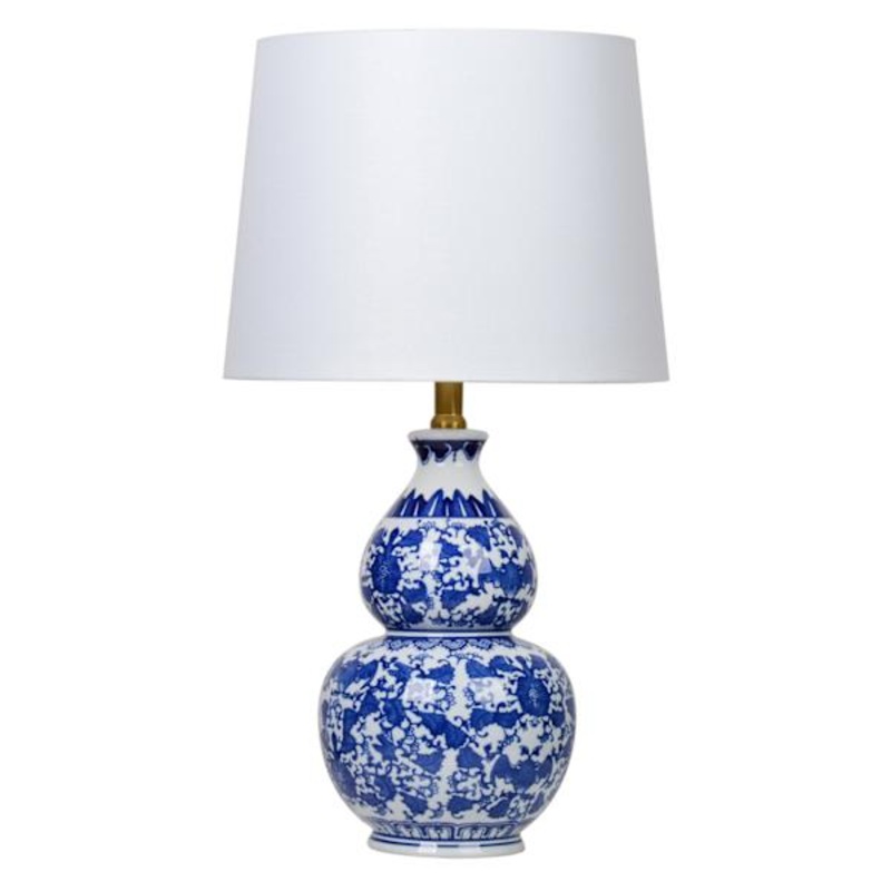 Providence Blue & White Chinoiserie Double Gourd Medium Table Lamp with Shade, 24″