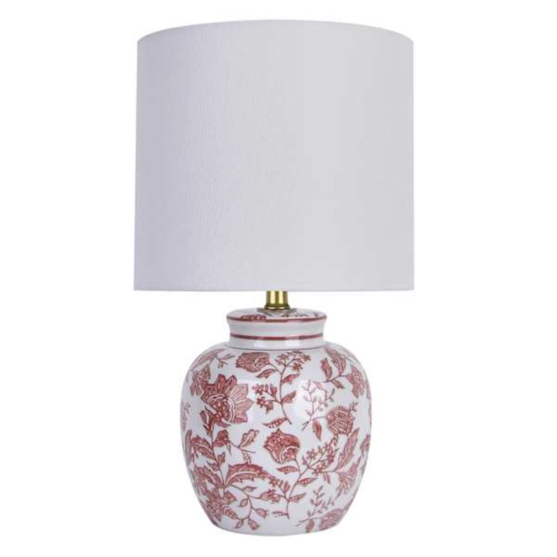 Providence Red Ceramic Chinoiserie Small Table Lamp with Shade, 14″