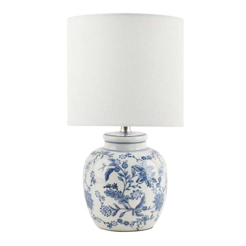 Providence White & Blue Chinoiserie Ceramic Small Table Lamp, 14.5″
