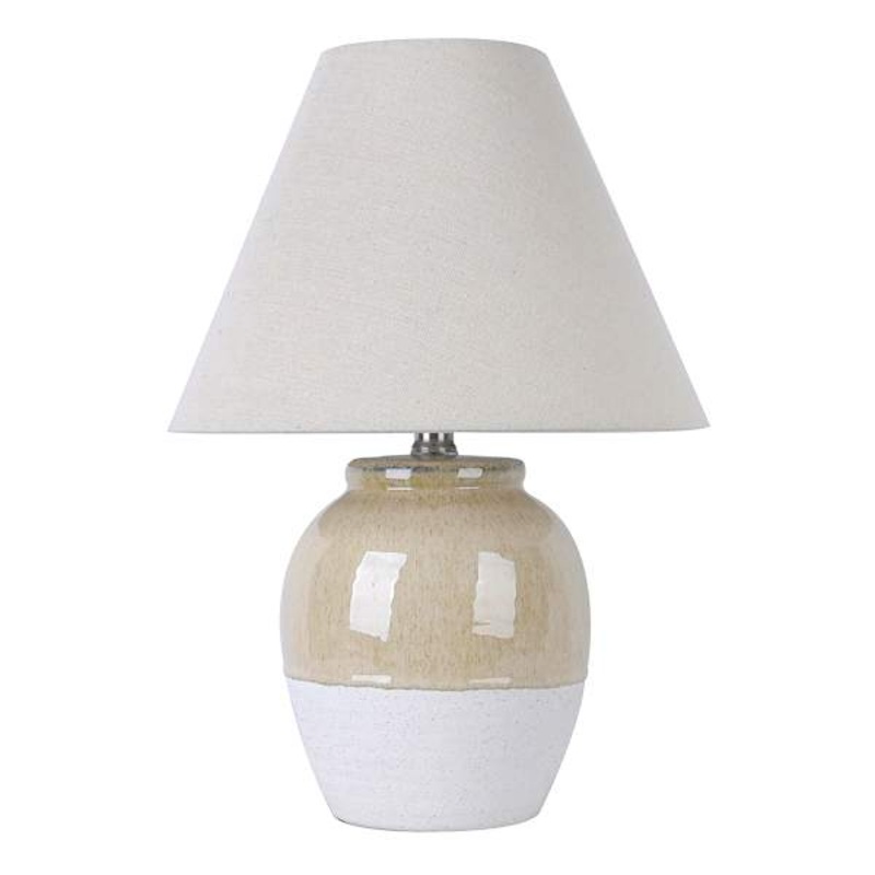 Tan Two-Toned Ceramic Small Table Lamp with Shade, 17″