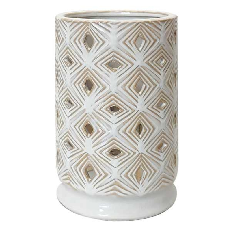 Tracey Boyd Beige Geo Cut Out Ceramic Uplight Lamp, 7″
