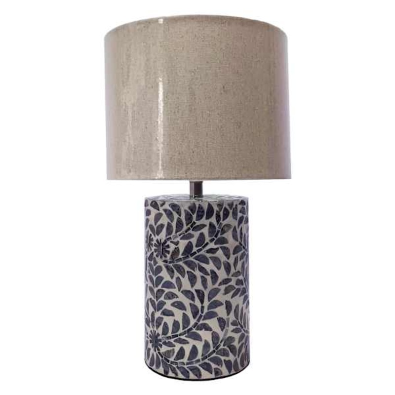 Tracey Boyd Black & White Inlay Mosaic Small Table Lamp with Shade, 18″