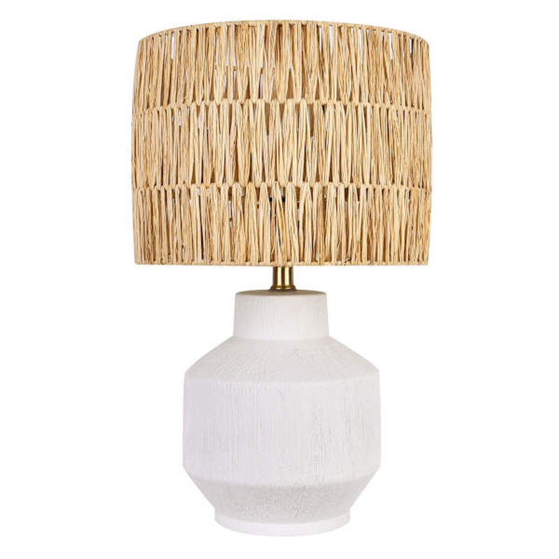Tracey Boyd White Textured Small Table Lamp with Rafia Shade, 19.5″