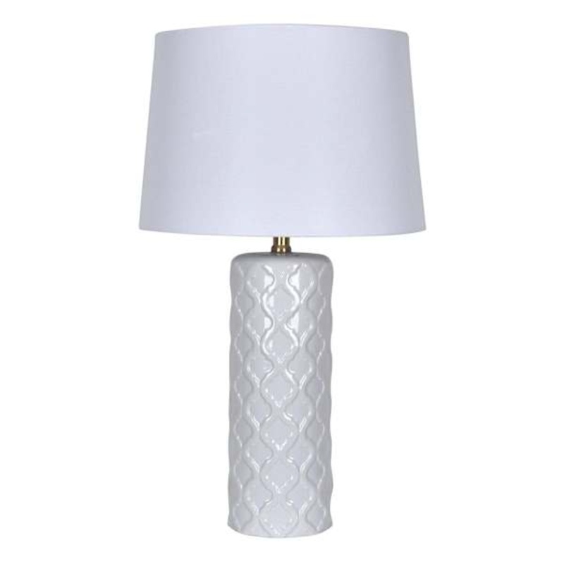 White Ceramic Chevron Textured Medium Table Lamp with Shade, 26″