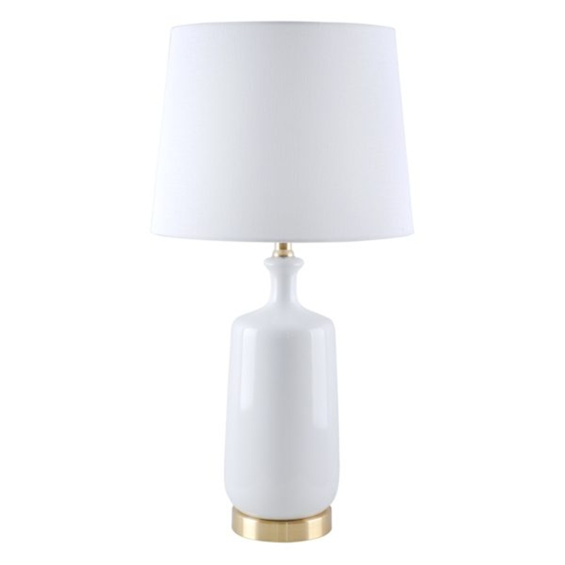 White & Gold Ceramic Table Lamp with Shade, 25″