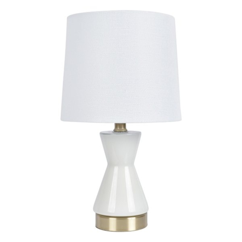White Hourglass Mini Table Lamp with Shade, 15″