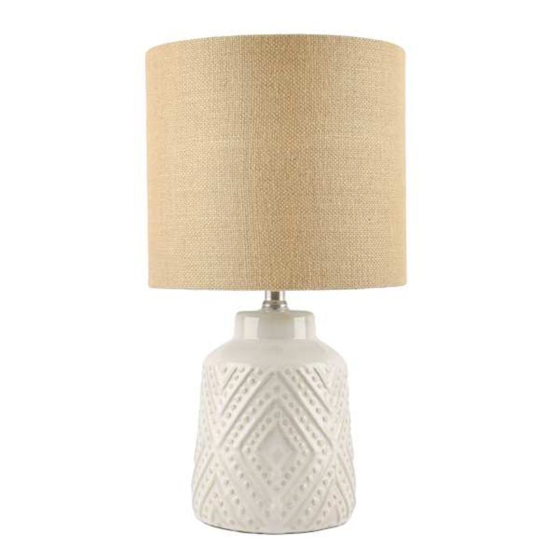 White Patterned Ceramic Small Table Lamp with Shade, 18″