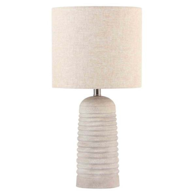 White Ribbed Ceramic Medium Table Lamp with Shade, 23″