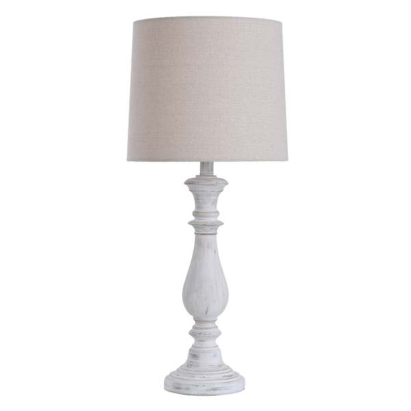 White Spindle Large Table Lamp with Shade, 28″