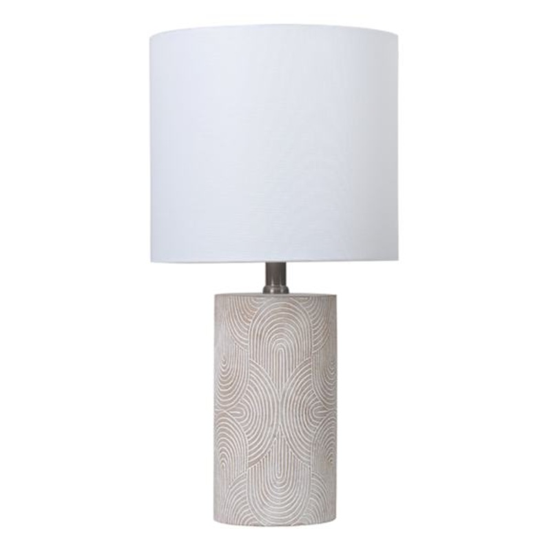 White Washed Carved Floral Small Table Lamp with Shade, 19″