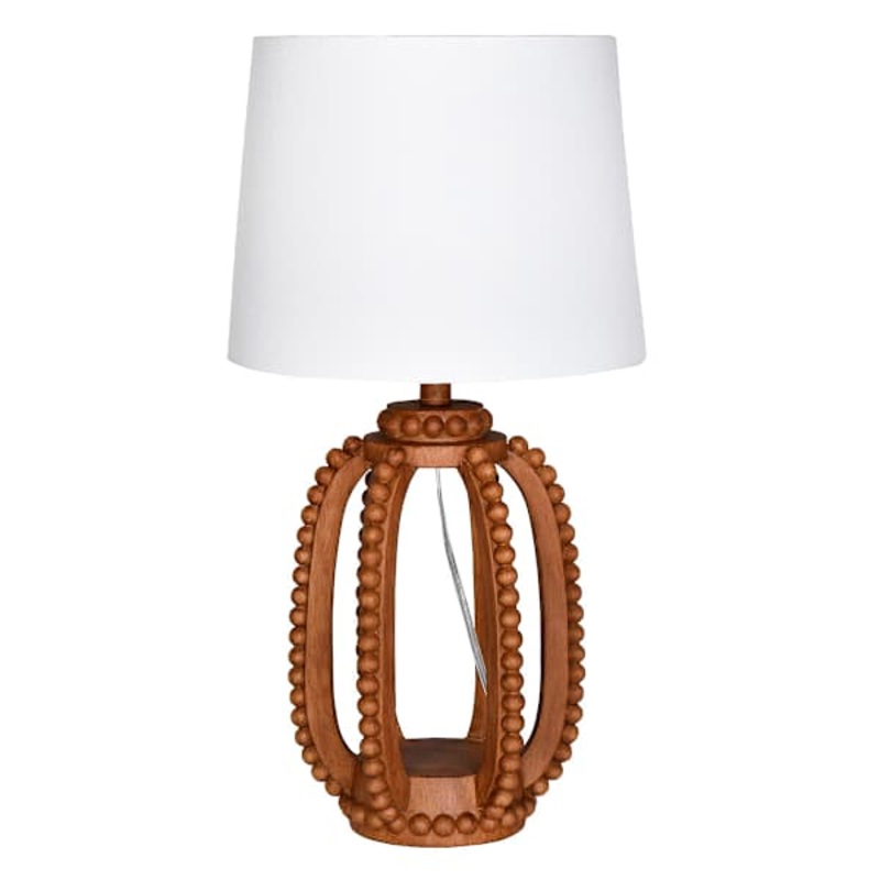 Wood Finish Resin Beaded Lamp 24In