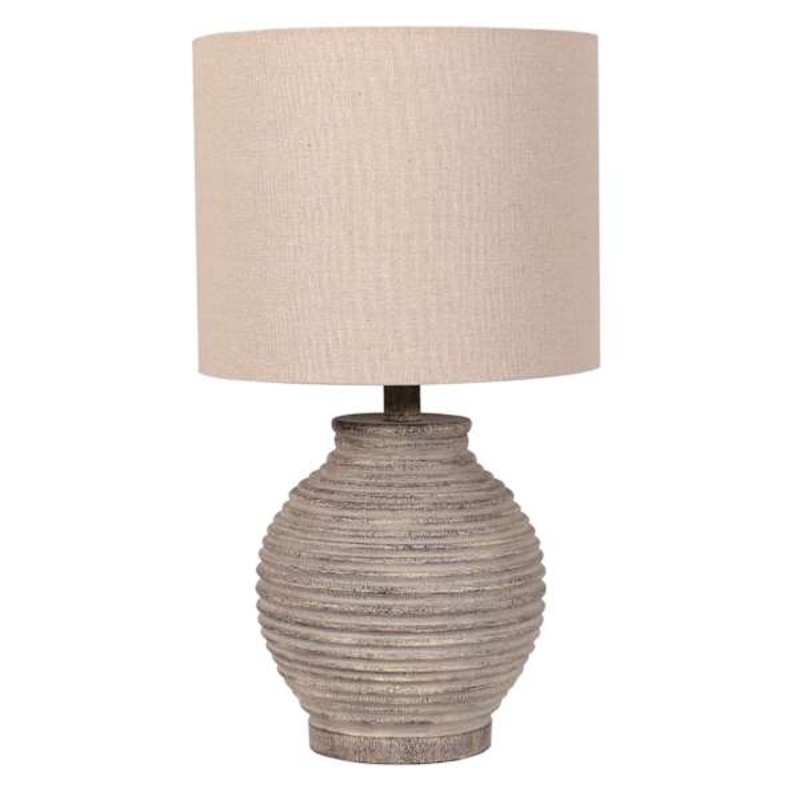 Wood Finish Ribbed Small Table Lamp with Shade, 19″