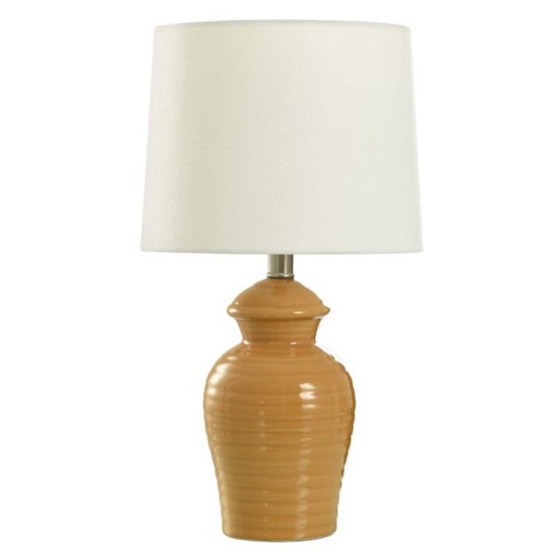 Yellow Ceramic Urn Small Table Lamp with Shade, 20″