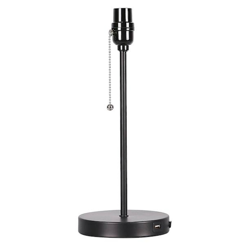 Black Lamp Base with USB Port, 14″