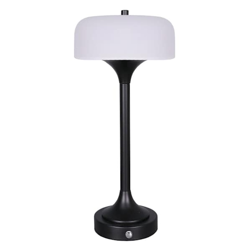 Black Metal Rechargeable Small Lamp with Frosted Glass Shade, 16″