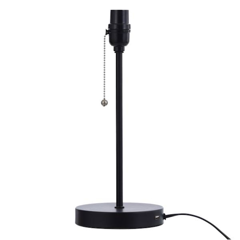 Black Metal Task Lamp Base with USB Port, 14″