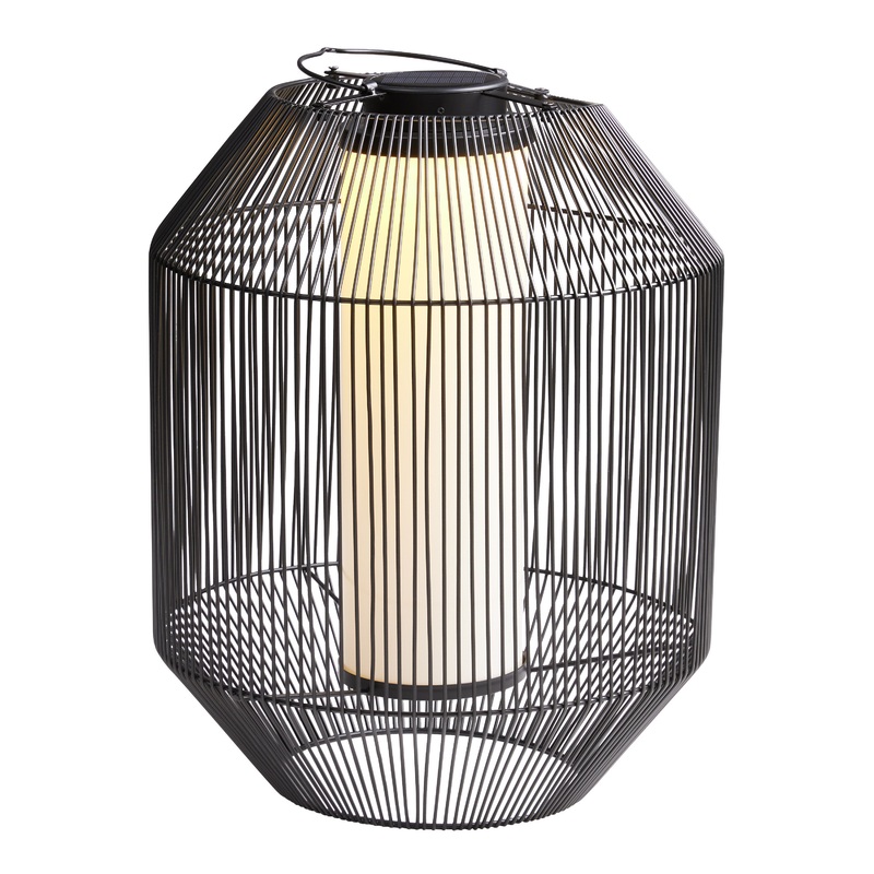 Black Metal Wire Cylinder Solar LED Floor Lantern