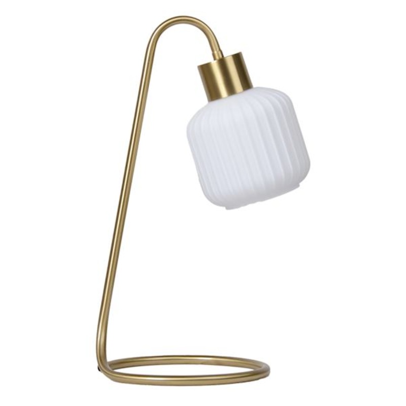 Brushed Brass Task Lamp with White Glass Shade, 16″
