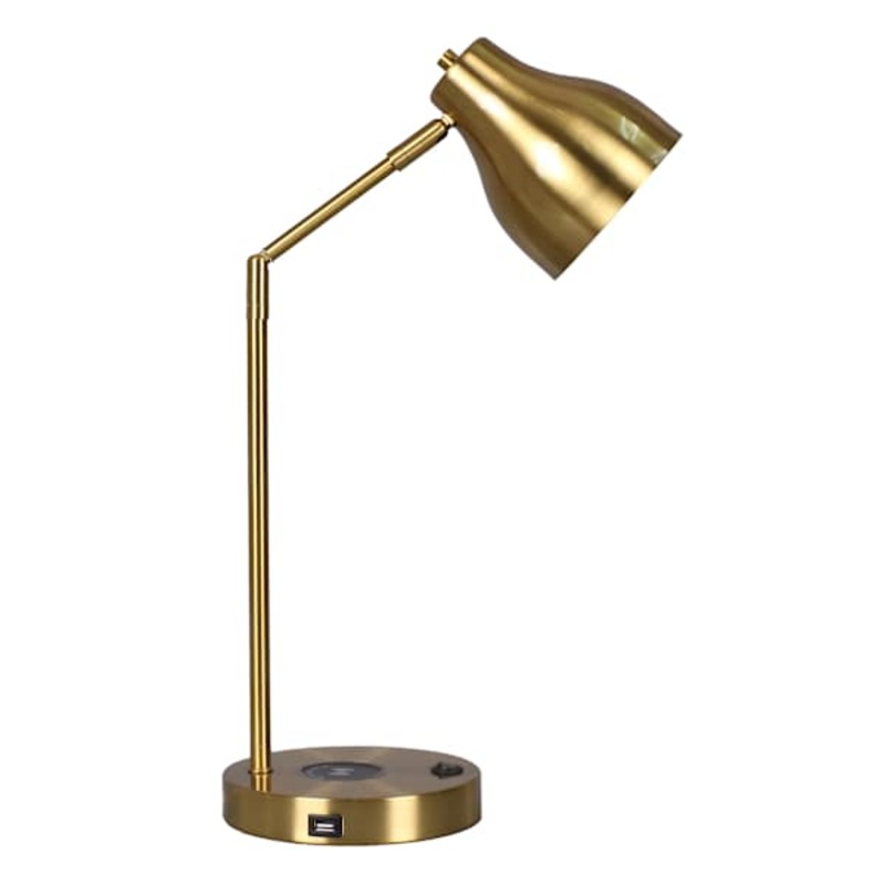 Gold Metal Desk Lamp with Wireless Charging, 20″