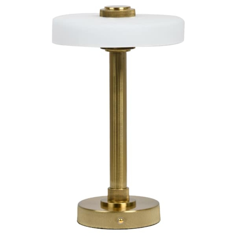 Gold Metal Portable Rechargeable Lamp with Glass Shade, 12″