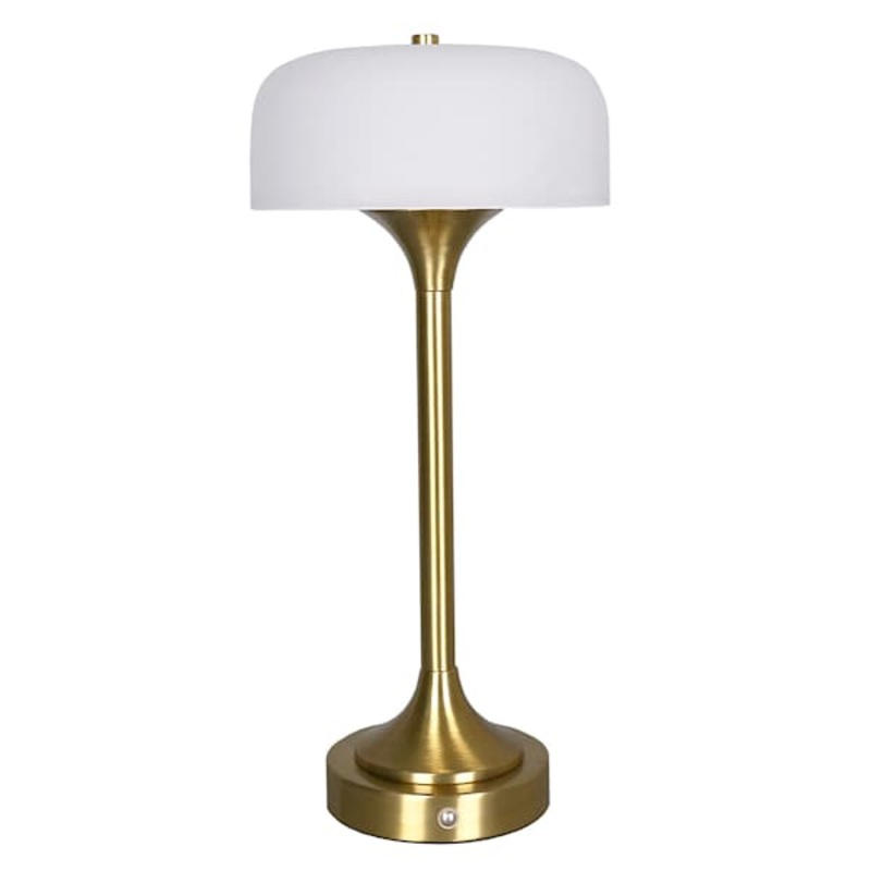 Gold Metal Rechargeable Small Lamp with Frosted Glass Shade, 16″